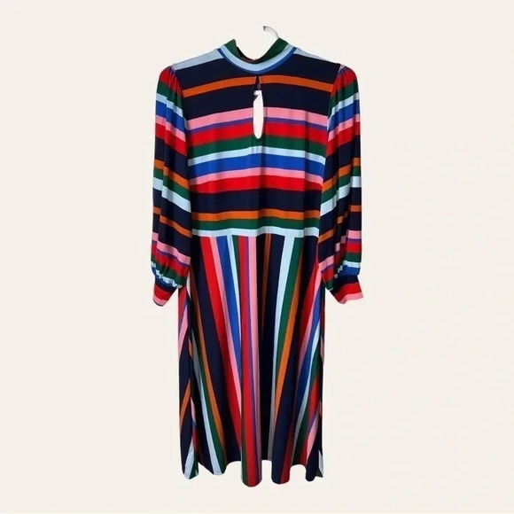 1033. ELOQUII MULTI COLOR STRIPE MIDI DRESS WITH TIE AROUND NECKLINE/KEYHOLE - Picture 4 of 13